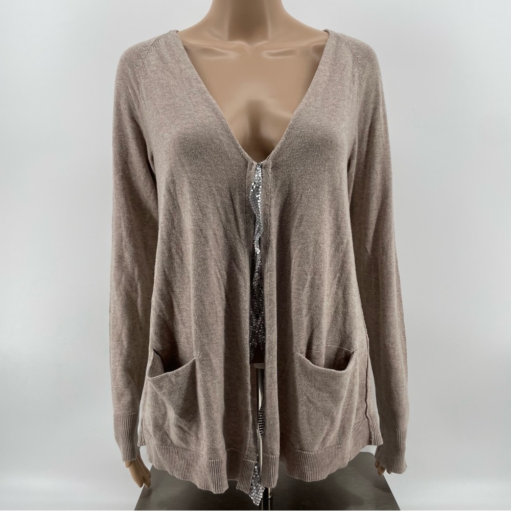 Calvin Klein Beige Metallic Trim Cardigan S